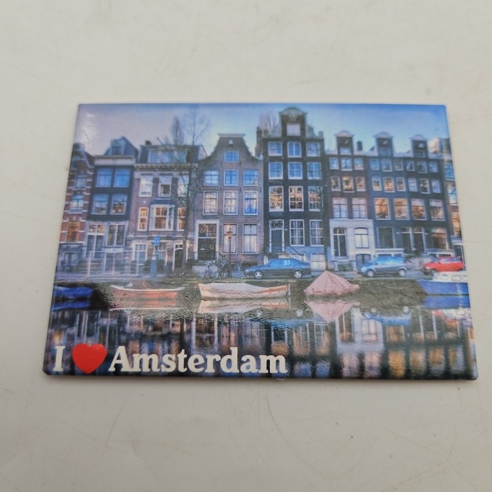 Vintage Amsterdam Fridge Magnet I Heart Amsterdam City River Boats Buildings